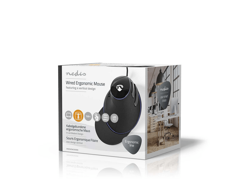 Nedis ERGOMSWD200BK Ergonomikus Vezetékes Egér