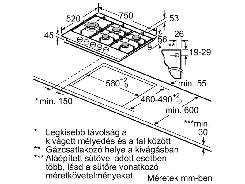 Bosch PCS7A5M90 Beépíthető gázfőzőlap
