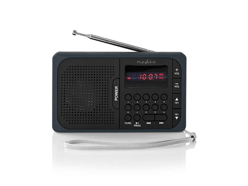 Nedis RDFM2100GY Hordozható FM rádió újratölthető akkumulátorral Fekete/szürke