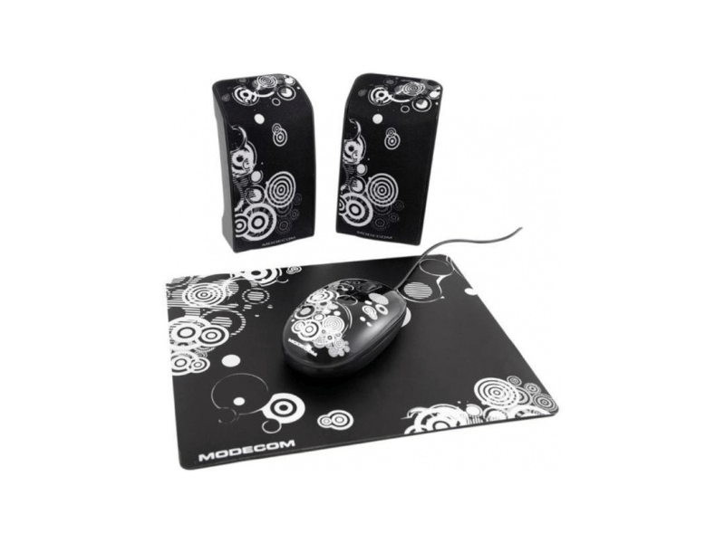 Modecom Starter Art hangfal, egér és egérpad, Fekete