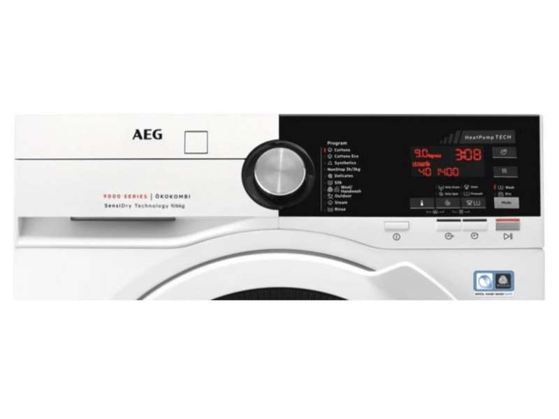 AEG L9WBE49W Ökokombi hőszivattyús mosó-szárítógép, gőzprogram, 9/6 kg, 1400 f/p., LCD kijelző