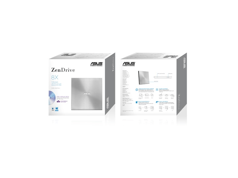 ASUS ZenDrive U7M SDRW 08U7M U vanjski DVD snimač, srebrne boje