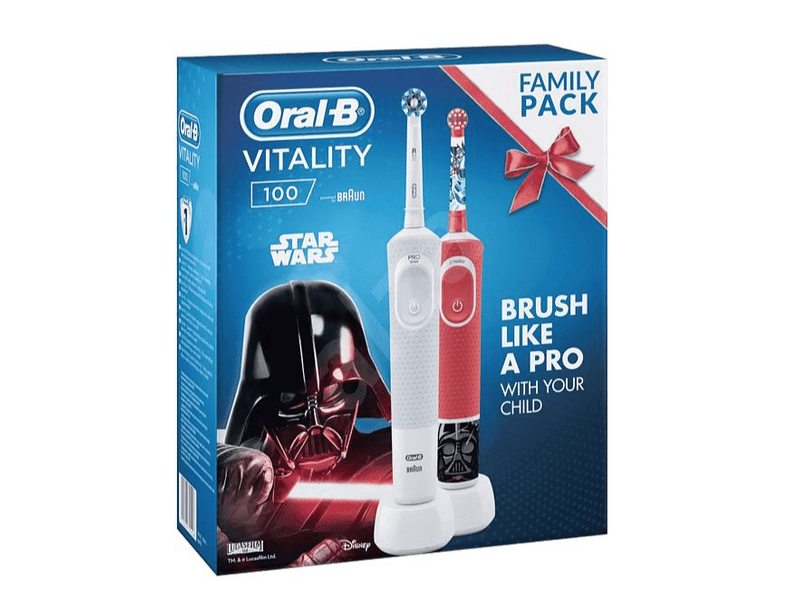 ORAL-B Oral-B D100 felnőtt,fehér Cross Action fejjel + D100 gyerek, StarWars