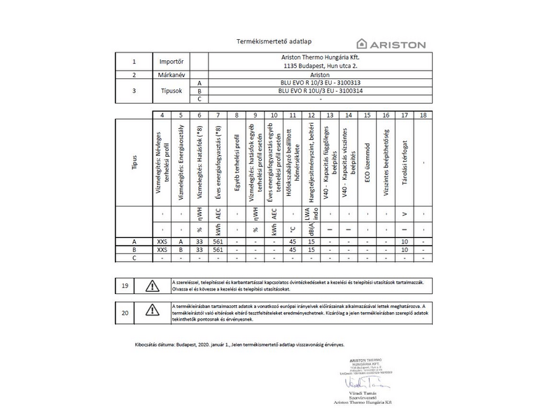 ARISTON BLUEVOR103EU