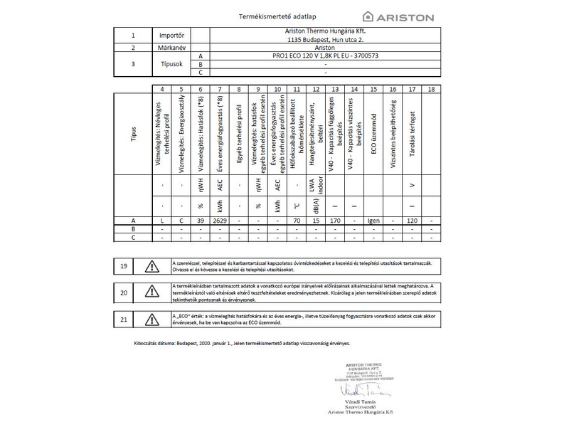 ARISTON PRO1 ECO EVO 120 Villanybojler