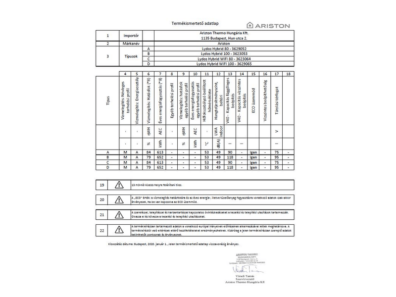 Ariston Lydos Hybrid 100 Elektromos vízmelegítő 100 L