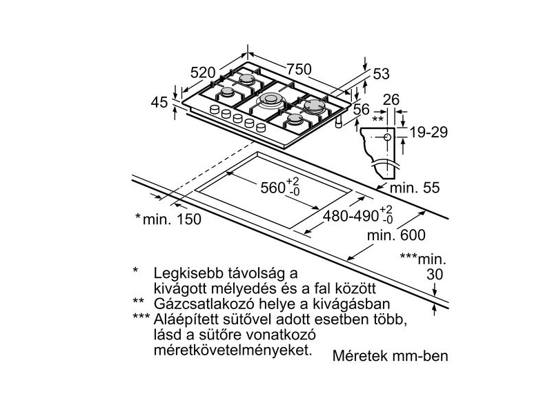 Bosch PCQ7A5B90 Beépíthető gáz főzőlap