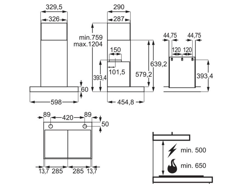 AEG DBE5661HG Kürtős páraelszívó, Hob2Hood, 4 fokozat, 60 cm