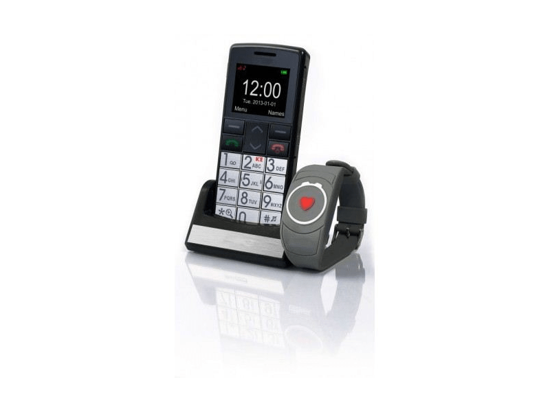 Maxcom Comfort MM715BB Kártyafüggetlen mobiltelefon + SOS karperec, Ezüst