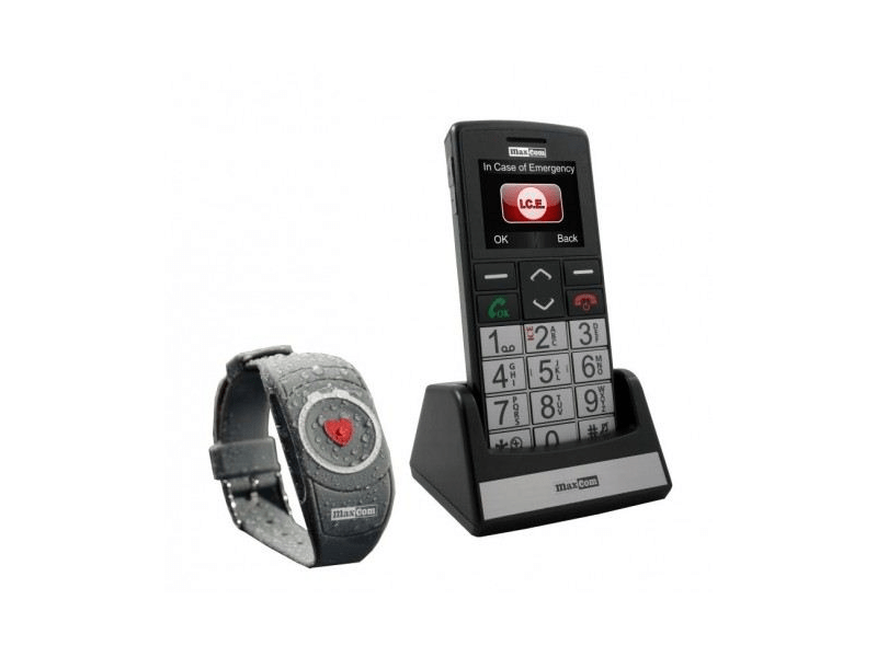 Maxcom Comfort MM715BB Kártyafüggetlen mobiltelefon + SOS karperec, Ezüst