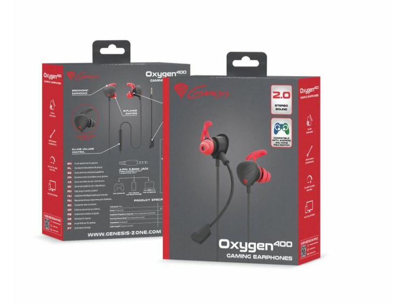 Natec Genesis Oxygen 400 mikrofonos fülhallgató, Fekete-piros (NSG-1510)