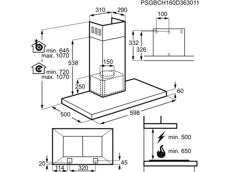 AEG DBB4650M Kürtős páraelszívó, 3 fokozat, 60 cm