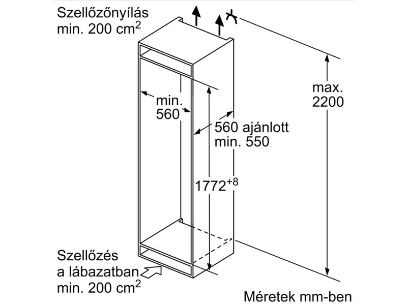 Bosch KIV87VSF0 Beépíthető Alulfagyasztós kombinált hűtőszekrény