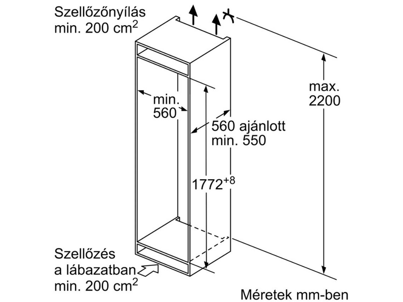 Bosch KIV87VFF0 Beépíthető Alulfagyasztós kombinált hűtőszekrény