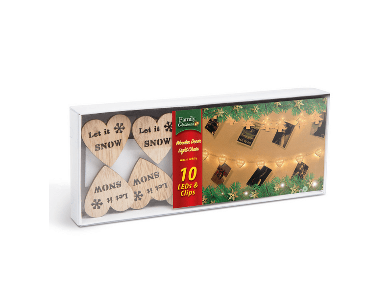 Szív alakú karácsonyi fa csipesz, melegfehér LED (58010A)