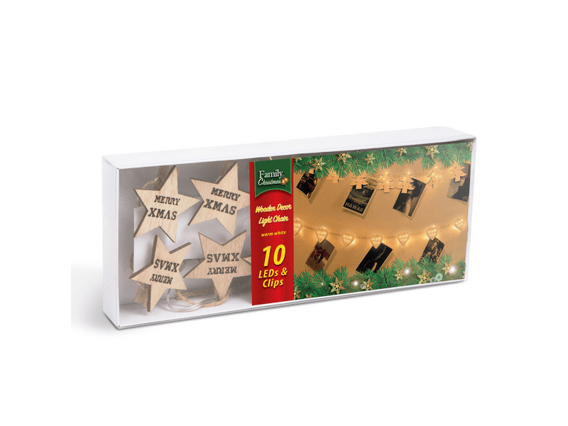 Csillag alakú karácsonyi fa csipesz, melegfehér LED (58010C)