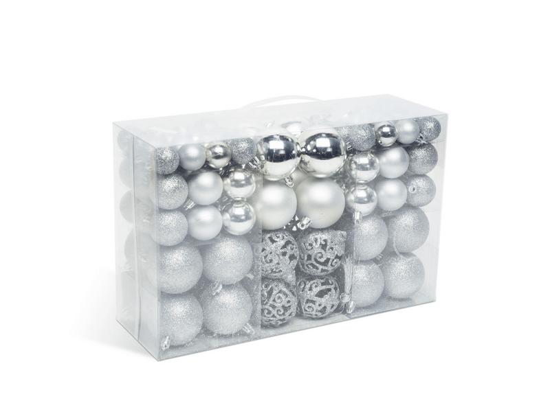 Karácsonyi gömbdísz szett - 100 db / csomag - Ezüst (55883B)