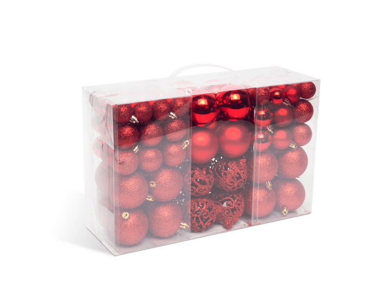 Karácsonyi gömbdísz szett - 100 db / csomag - Piros (55883D)