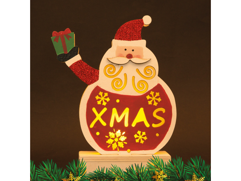 Karácsonyi LED asztali dekor fából - mikulás 58011A