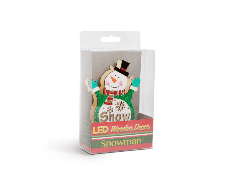 Karácsonyi LED asztali dekor fából - hóember 58011B