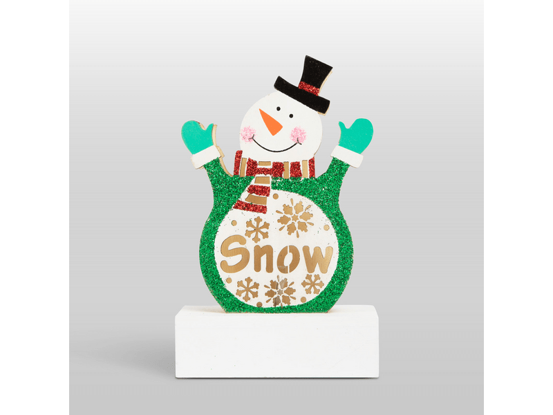 Karácsonyi LED asztali dekor fából - hóember 58011B