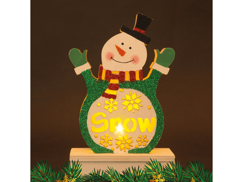 Karácsonyi LED asztali dekor fából - hóember 58011B