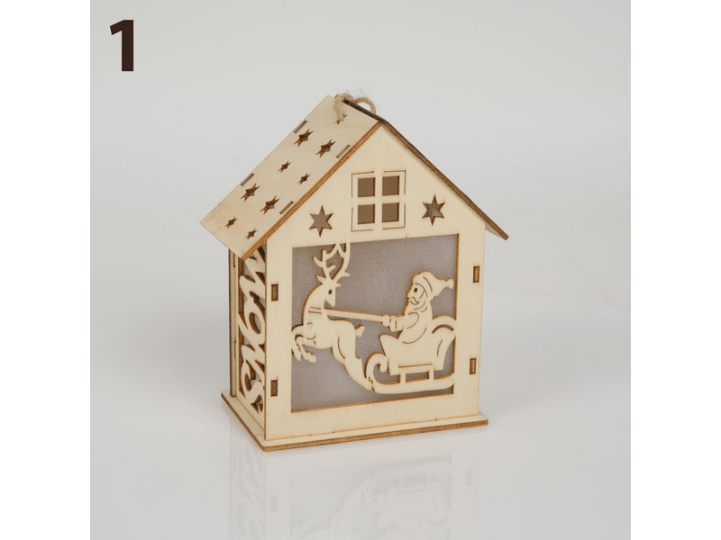 Karácsonyi LED dekor házikó - hidegfehér - fa - 3 féle 58033