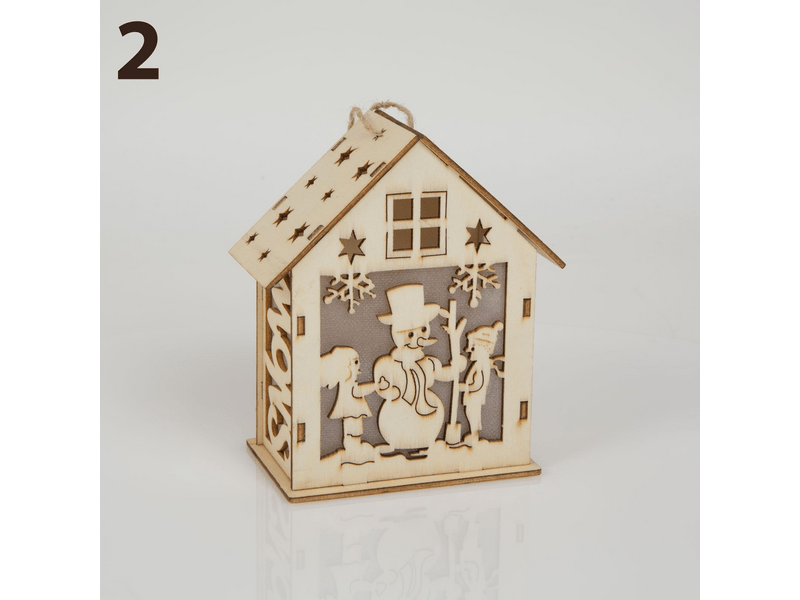 Karácsonyi LED dekor házikó - hidegfehér - fa - 3 féle 58033