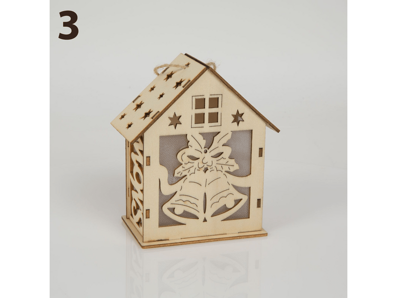Karácsonyi LED dekor házikó - hidegfehér - fa - 3 féle 58033