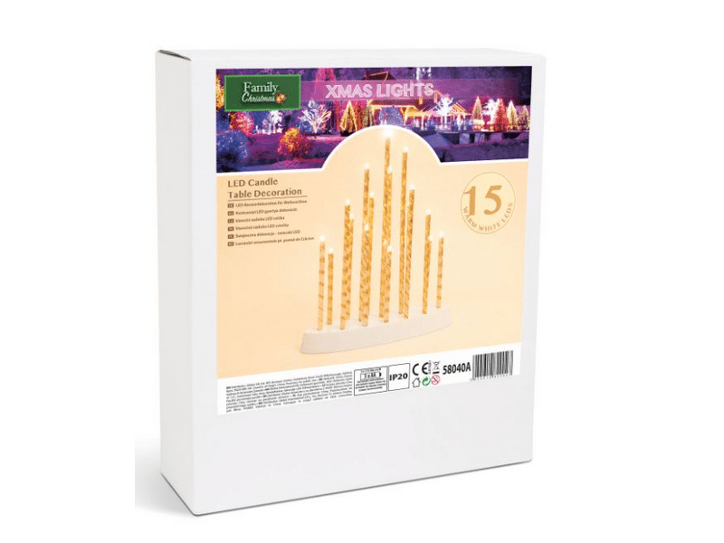 Karácsonyi LED gyertya dekoráció - 16 LED - melegfehér 58040A