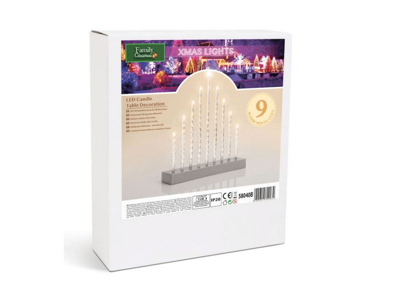 Karácsonyi LED gyertya dekoráció - 9 LED - melegfehér 58040B