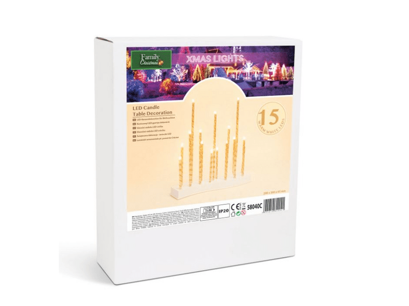 Karácsonyi LED gyertya dekoráció - 15 LED - melegfehér 58040C