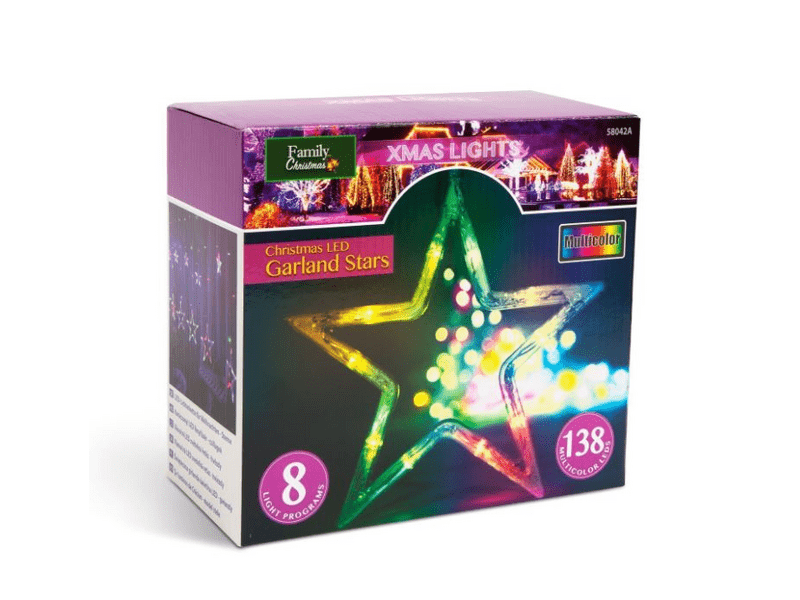 Karácsonyi LED fényfüzér - csillagok - multicolor - 6 nagy, 6 kicsi 58042A