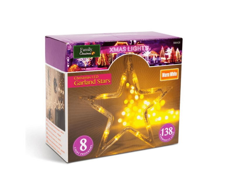 Karácsonyi LED fényfüzér - csillagok - melegfehér - 6 nagy, 6 kicsi 58042B