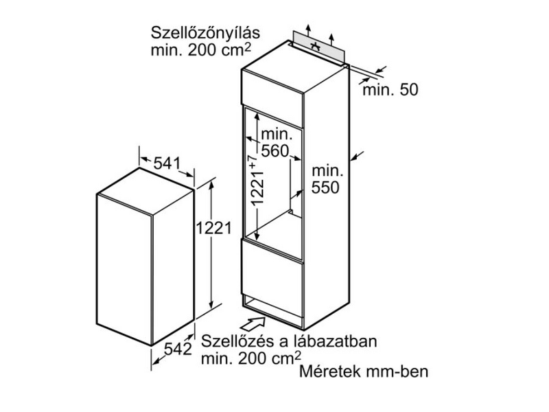Bosch KIL24NFF0 Beépíthető hűtőszekrény fagyasztórekesszel