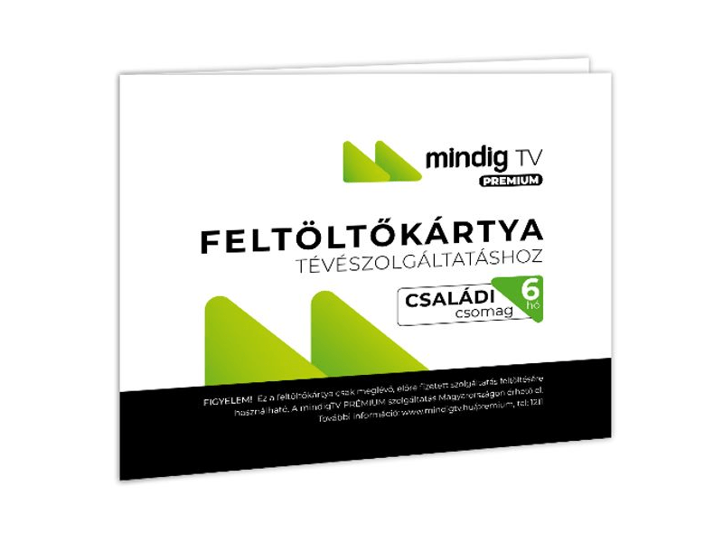 mindigTV PRÉMIUM Családi csomag Feltöltő kártya 6 hó Előre fizetett szolgáltatás