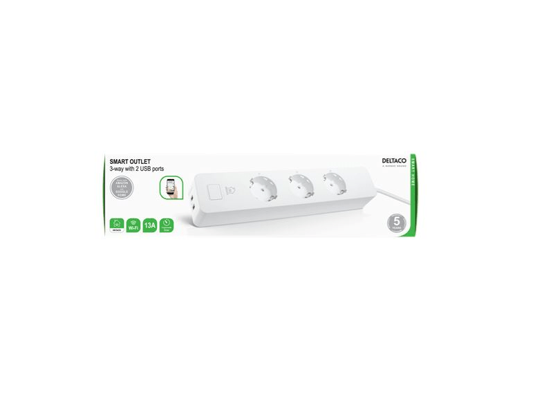 Deltaco Smart Home SH-P03USB2 3-as elosztó 2x USB porttal