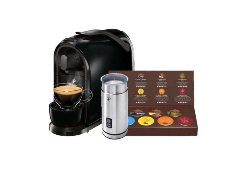 Tchibo Cafissimo Pure Eszpresszó kávéfőző + tejhabosító + 8 kávékapszula