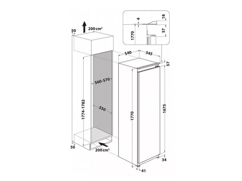 Whirlpool ARG 184701 Beépíthető felülfagyasztós kombinált hűtőszekrény