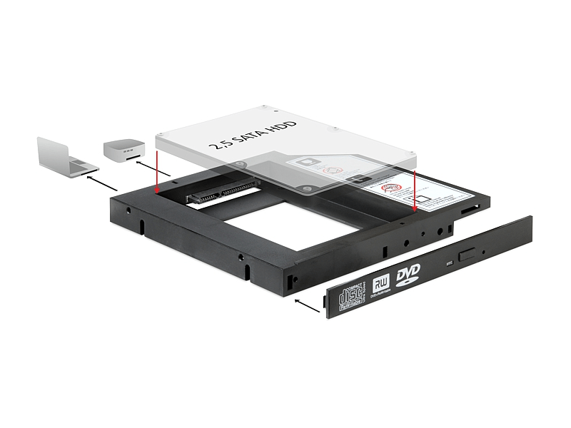 Delock 61993 Vékony kialakítású SATA 5.25″-es keret 1 x 2.5″-es SATA HDD-hez