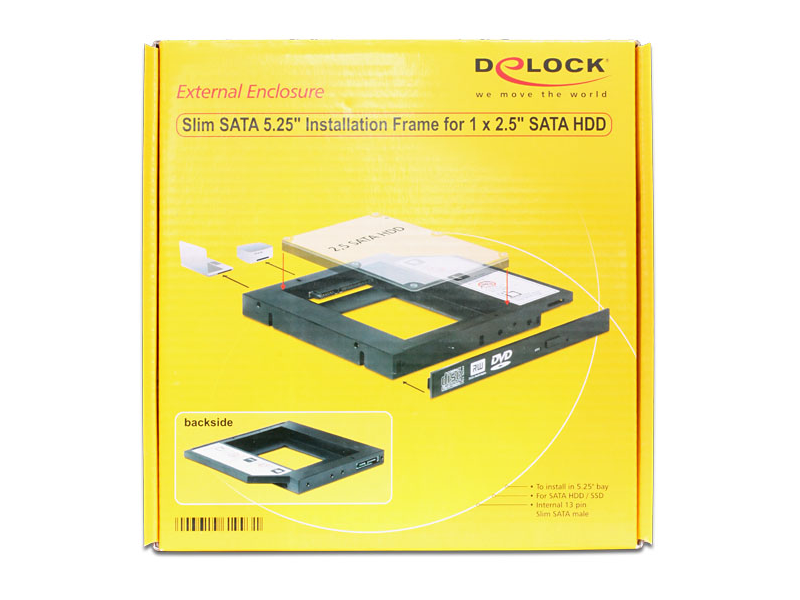 Delock 61993 Vékony kialakítású SATA 5.25″-es keret 1 x 2.5″-es SATA HDD-hez