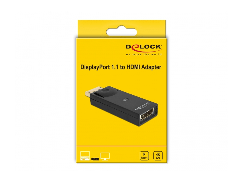 Delock 65258 Adapter DisplayPort 1.1-dugós csatlakozó > HDMI-csatlakozóhüvely passzív