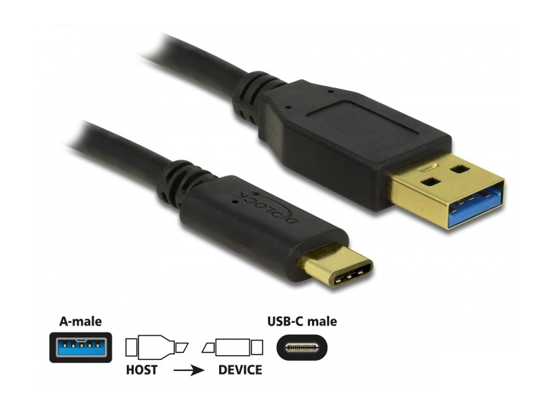 Delock 83870 SuperSpeed USB 10 GB/s (USB 3.1 Gen 2), A-típusú csatlakozódugó > USB-C csatlakozódugó, 1 m