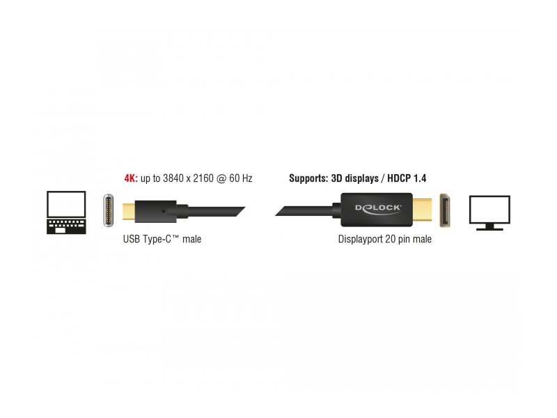 Delock 85255 USB-C Kábel csatlakozódugóval > DisplayPort csatlakozódugóval 4K 1 m