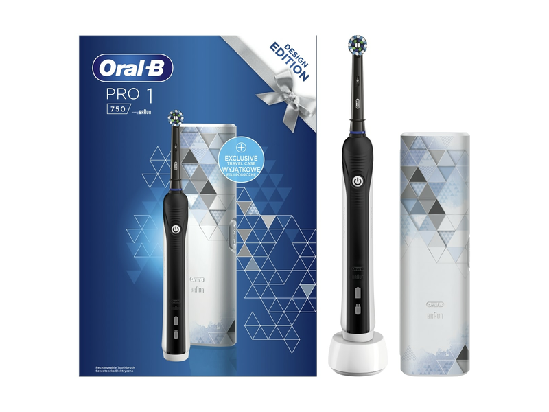 Oral-B Pro 750 CrossAction elektromos fogkefe, fekete + utazótok