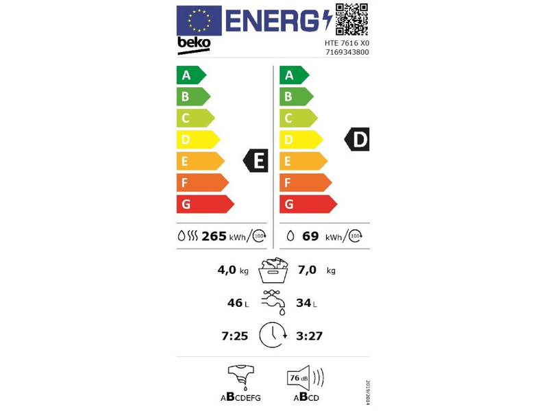 Beko HTE7616X0 Mosó- és szárítógép