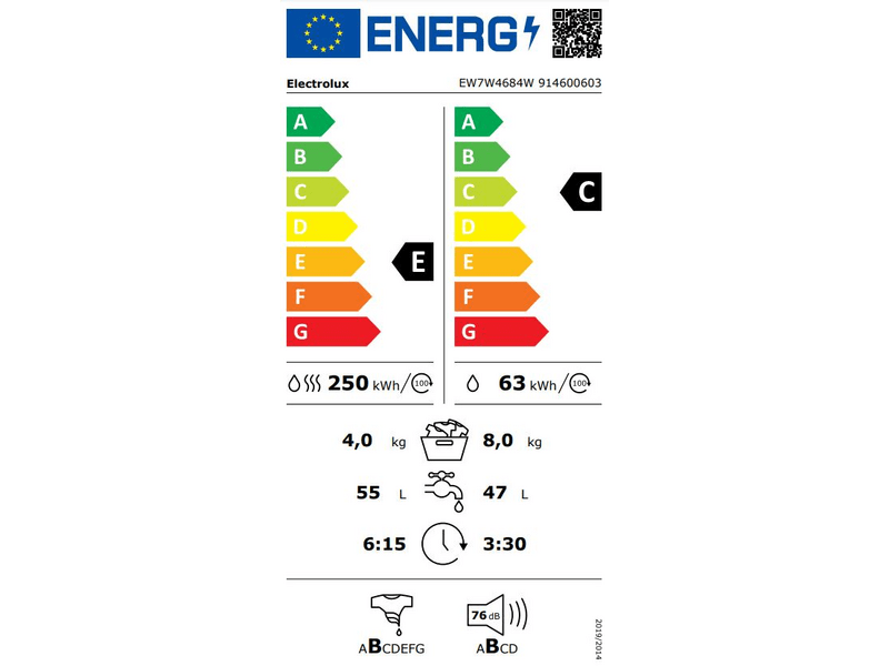 Electrolux EW7W4684W Mosó-szárítógép, 8/4 kg, 1600 f/p, gőzprogram
