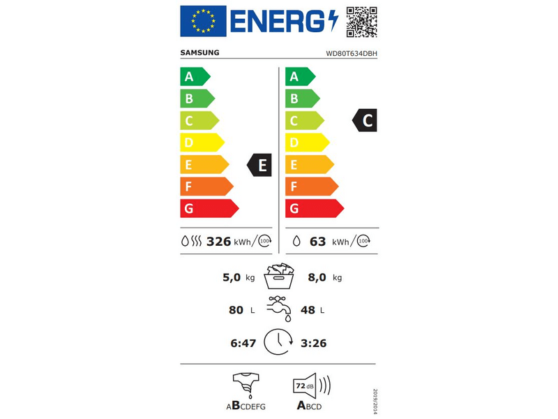 Samsung WD80T634DBH/S6 Mosó- és szárítógép