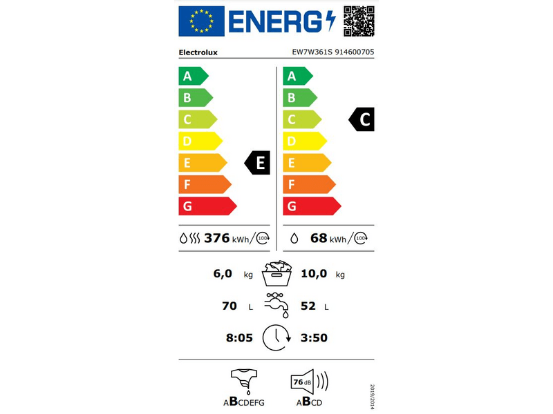 Electrolux EW7W361S Mosó-szárítógép, 10/6 kg, 1600 f/p., gőzprogram, LCD kijelző