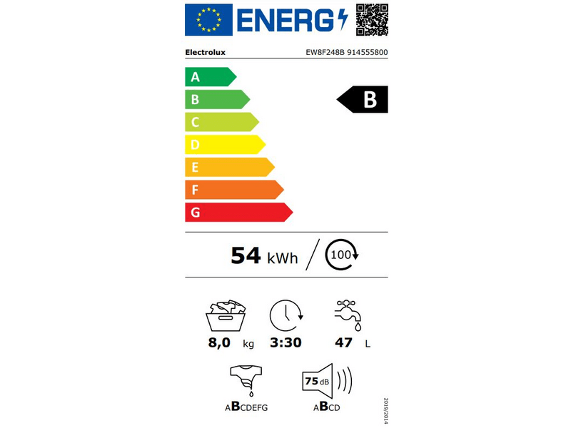 Electrolux EW8F248B UltraCare elöltöltős gőzmosógép, 8 kg, 1400 f/p., ökoinverter motor, ECO TimeManager, LCD kijelző